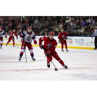 Allen Americans' Harrison Blaisdell and Rapid City Rush's Holden Wale on the ice