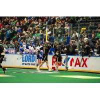 Vancouver Warriors' Adam Charalambides congratulates Ryan Dilks
