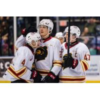 Vancouver Giants' Ryan Lin, Tyler Thorpe, and Mazden Leslie on game night