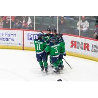 Maine Mariners celebrate in the huddle