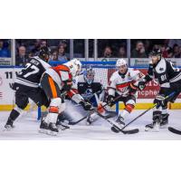 Wichita Thunder defend their goal against the Kansas City Mavericks