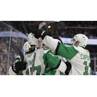 Texas Stars' Kole Lind and Kyle Capobianco celebrate win