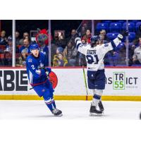 Trois-Rivières Lions' Wyatt McLeod and Worcester Railers' Anthony Repaci on game night