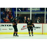 Vancouver Giants exchange a fist bump following a goal