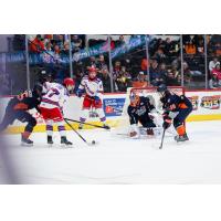 Kitchener Rangers right wing Tanner Lam with the puck against the Flint Firebirds