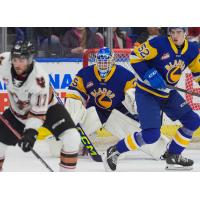 Saskatoon Blades goaltender Evan Gardner vs. the Calgary Hitmen