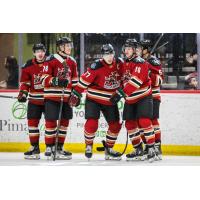Tucson Roadrunners captain Austin Poganski is congratulated on his game-winning goal