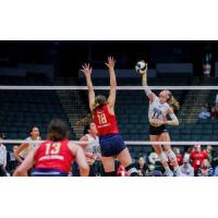 Grand Rapids Rise middle block Ali Bastianelli goes up for a block