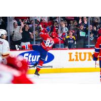 Andrew Cristall reacts after one of his goals against the Vancouver Giants