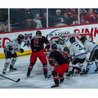 Allen Americans push for the score against the Wichita Thunder